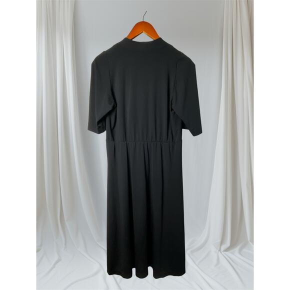 Ann Taylor Classic Black 3/4 Sleeve V-Neck Midi Shift Dress Women's Size 12 - Picture 2 of 7